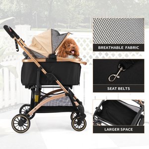Coziwow Premium 3-in-1 Foldable with Detachable Carrier Dog & Cat Stroller, Black/Gold