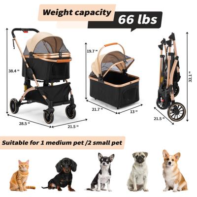 Show full view: Coziwow Premium 3-in-1 Foldable with Detachable Carrier Dog & Cat Stroller, Black/Gold slide 3 of 11