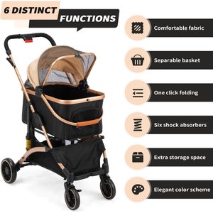 Coziwow Premium 3-in-1 Foldable with Detachable Carrier Dog & Cat Stroller, Black/Gold