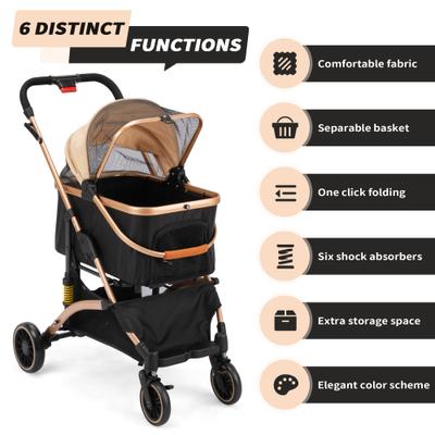 Show full view: Coziwow Premium 3-in-1 Foldable with Detachable Carrier Dog & Cat Stroller, Black/Gold slide 2 of 11