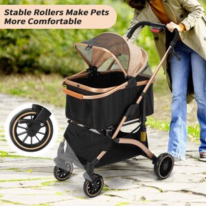 Coziwow Premium 3-in-1 Foldable with Detachable Carrier Dog & Cat Stroller, Black/Gold