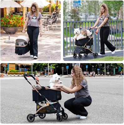 Show full view: Coziwow Premium 3-in-1 Foldable with Detachable Carrier Dog & Cat Stroller, Black/Gold slide 6 of 11