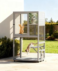 Coziwow Rolling Catio Lockable Casters Weatherproof Elevated Backyard Balcony Secure Wooden Outdoor Cat House, Grey, 35.4 x 28 x 66-in slide 1 of 8