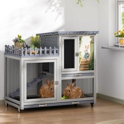 Coziwow Rolling Rabbit Hutch with Balcony & Tray, Grey