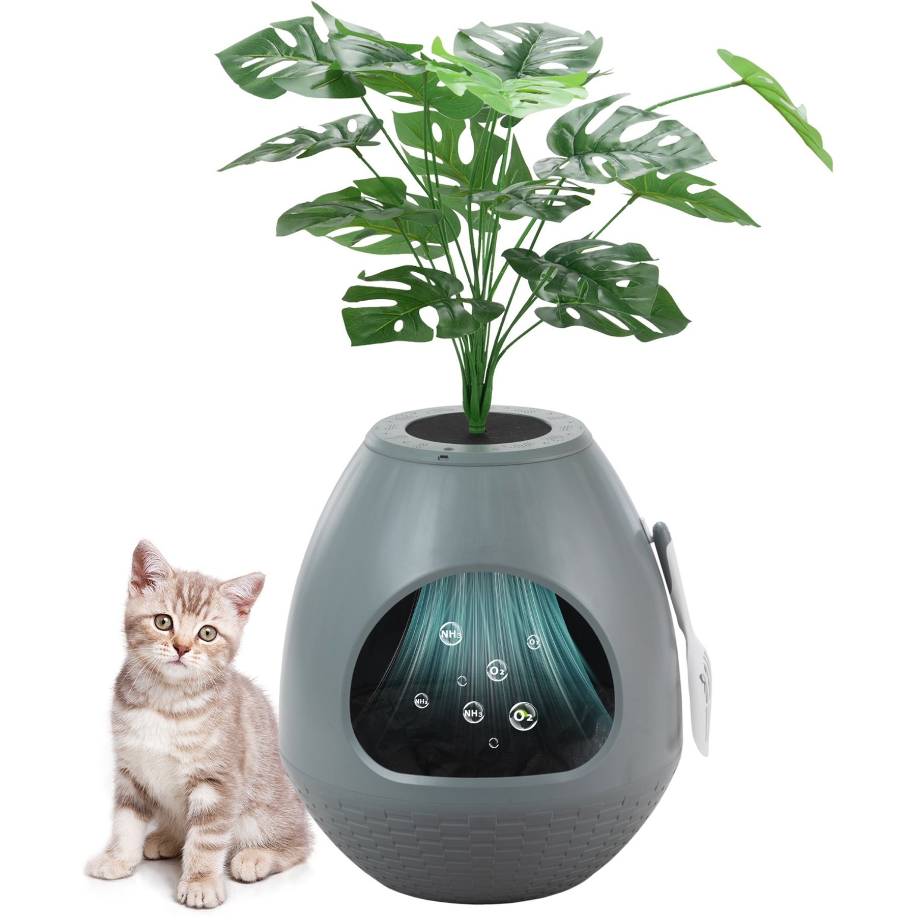 Coziwow Smart Odor Removal System & Trap Mat Cat Litter Box, Grey