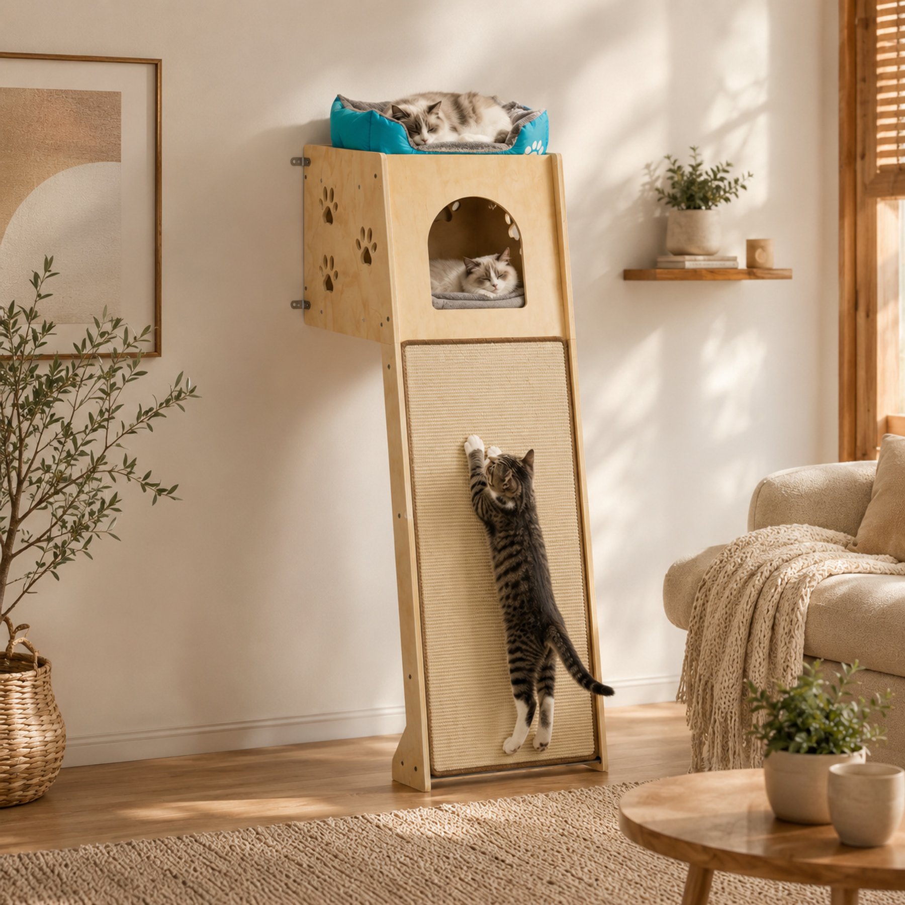 Coziwow Wall-Mounted 55.2-in Climbing Cat Tree Tower, Brown