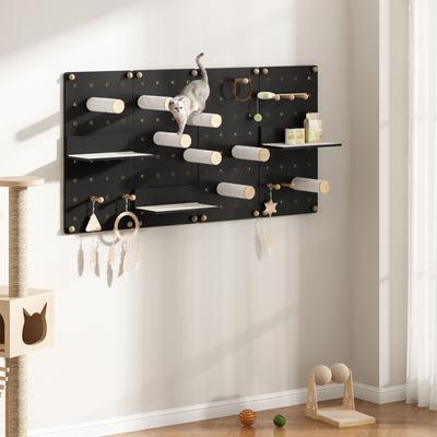 Show full view: Coziwow Wall-Mounted Cat Climber Scratcher Shelves on Pegboard, Black slide 4 of 12