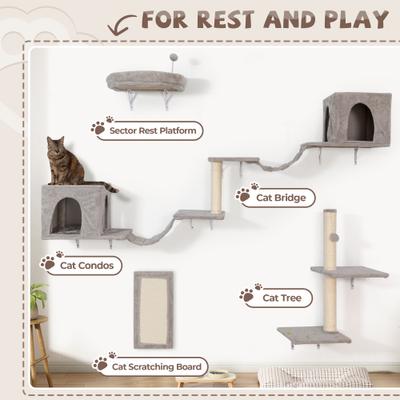 Show full view: Coziwow Wall Mounted Cat Shelves, Grey, Large slide 6 of 11