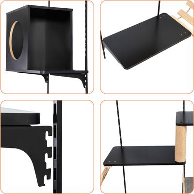 Show full view: Coziwow Wall Mounted Cat Shelves Set, Black slide 7 of 10