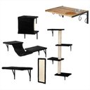 Coziwow Wall Mounted Shelves Set Tree, 5-Pack + Frisco Wooden Wall Mounted Stainless Steel Cat Feeding Station with Bowl, 2 cup