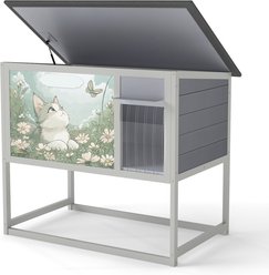 Coziwow Weatherproof Condo & Enclosure with Elevated Leg Frame Wood Outdoor Cat House, Grey