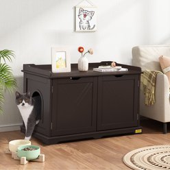 Coziwow Wooden Enclosure Washroom Cat Litter Box, Brown