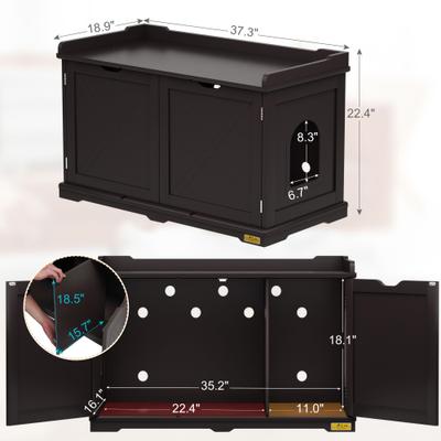 Show full view: Coziwow Wooden Enclosure Washroom Cat Litter Box, Brown slide 3 of 11