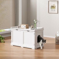 Coziwow Wooden Enclosure Washroom Cat Litter Box, White