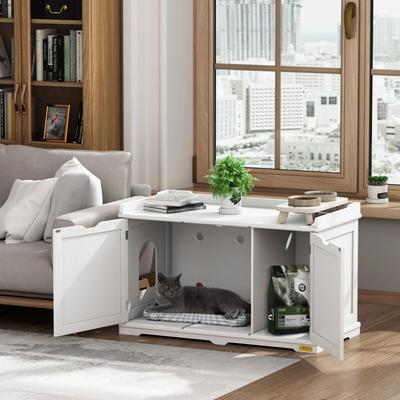 Show full view: Coziwow Wooden Enclosure Washroom Cat Litter Box, White slide 2 of 11