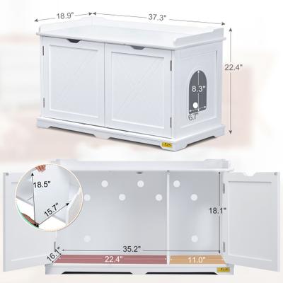 Show full view: Coziwow Wooden Enclosure Washroom Cat Litter Box, White slide 3 of 11