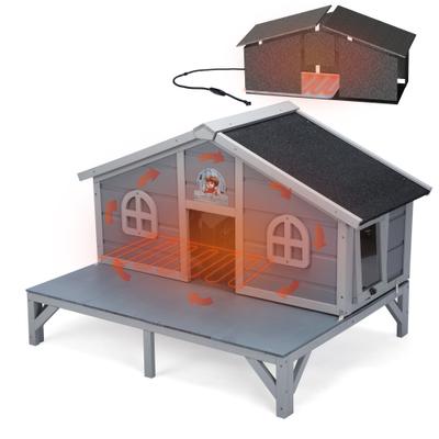 Show full view: Coziwow Wooden Outdoor Heated Cat House, Grey slide 1 of 11