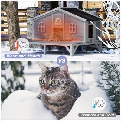 Show full view: Coziwow Wooden Outdoor Heated Cat House, Grey slide 5 of 11