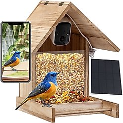 Coziwow Wooden Solar Powered AI 1080P HD Smart Bird Feeder with Camera, 2.5-L