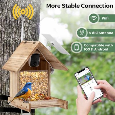 Show full view: Coziwow Wooden Solar Powered AI 1080P HD Smart Bird Feeder with Camera, 2.5-L slide 6 of 10