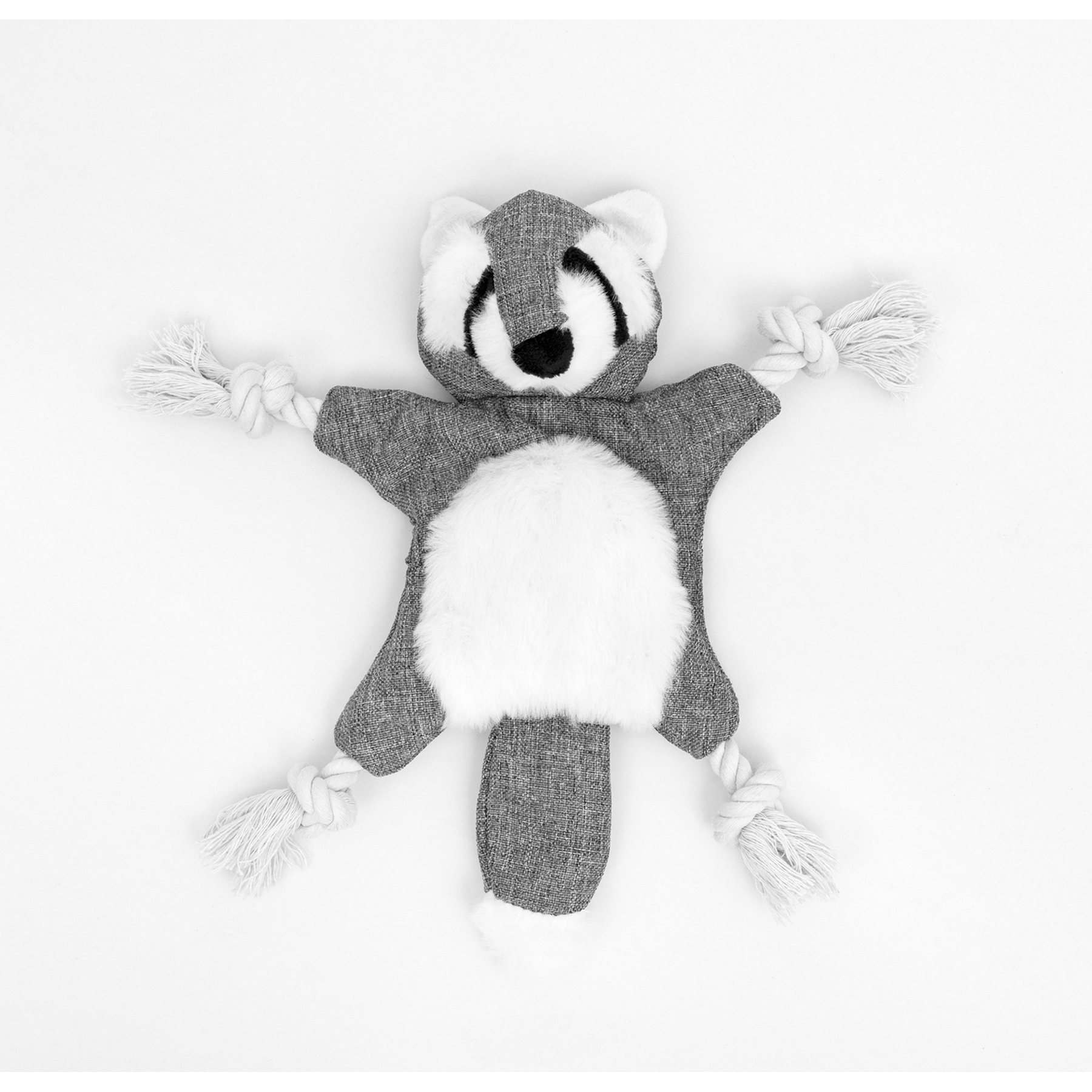 Cozy Tails Squeak Raccoon Crinkle Plush Rope Tug Dog Toy, Grey