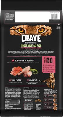 Show full view: Crave with Protein from Chicken & Salmon Indoor Adult Grain-Free Dry Cat Food, 10-lb bag slide 3 of 13