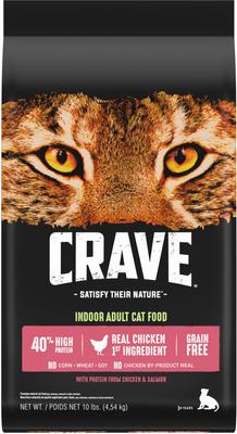 Show full view: Crave with Protein from Chicken & Salmon Indoor Adult Grain-Free Dry Cat Food, 10-lb bag slide 4 of 13