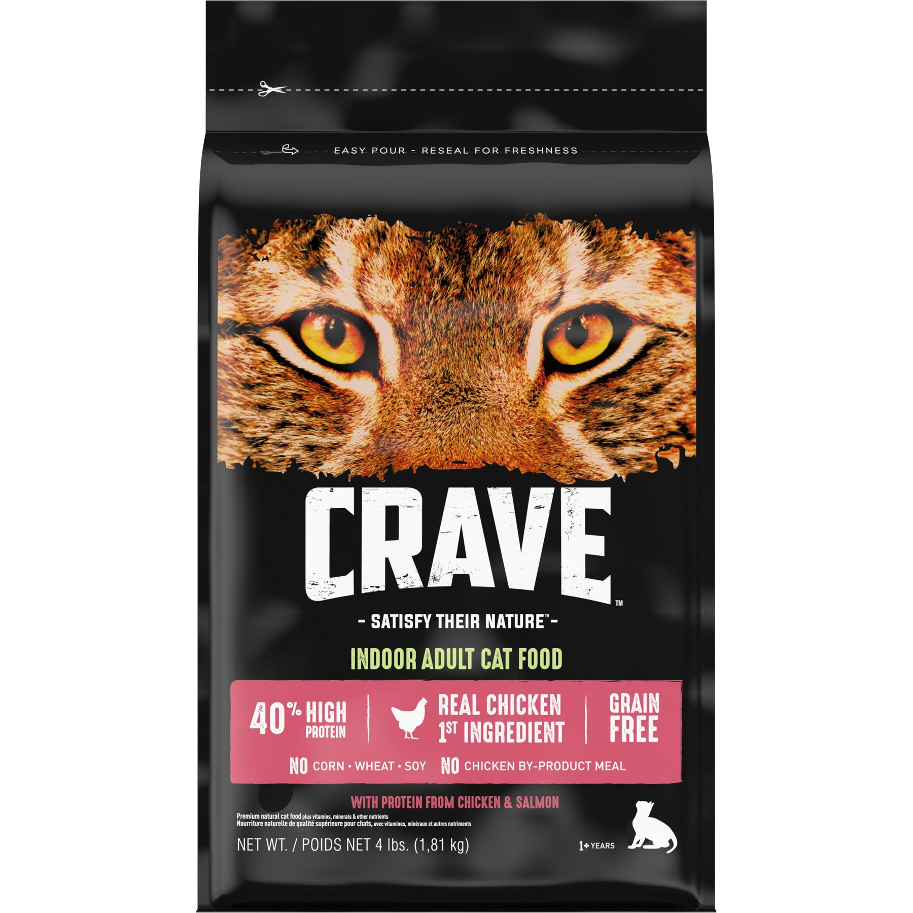 Crave with Protein from Chicken & Salmon Indoor Adult Grain-Free Dry Cat Food, 4-lb bag
