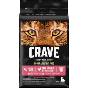 Crave with Protein from Chicken & Salmon Indoor Adult Grain-Free Dry Cat Food, 4-lb bag