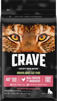 Show full view: Crave with Protein from Chicken & Salmon Indoor Adult Grain-Free Dry Cat Food, 4-lb bag slide 4 of 13
