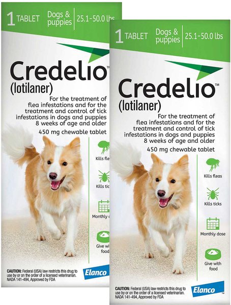 Credelio Chewable Tablet for Dogs, 25.1-50 lbs, (Green Box)