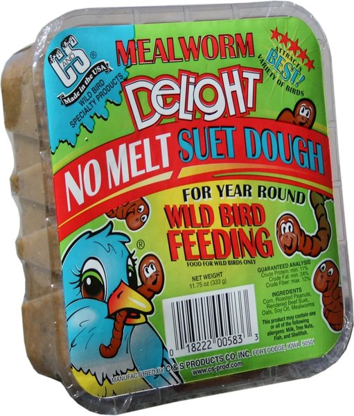 C&S Mealworm Delight No Melt Suet Dough Wild Bird Food, 11.75-oz tray