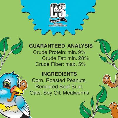 Show full view: C&S Mealworm Delight No Melt Suet Dough Wild Bird Food, 11.75-oz tray, 12 count slide 7 of 12