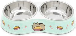CultureFly Pie Motif Melamine Double Stainless Steel Cat Bowl, 0.75-cup