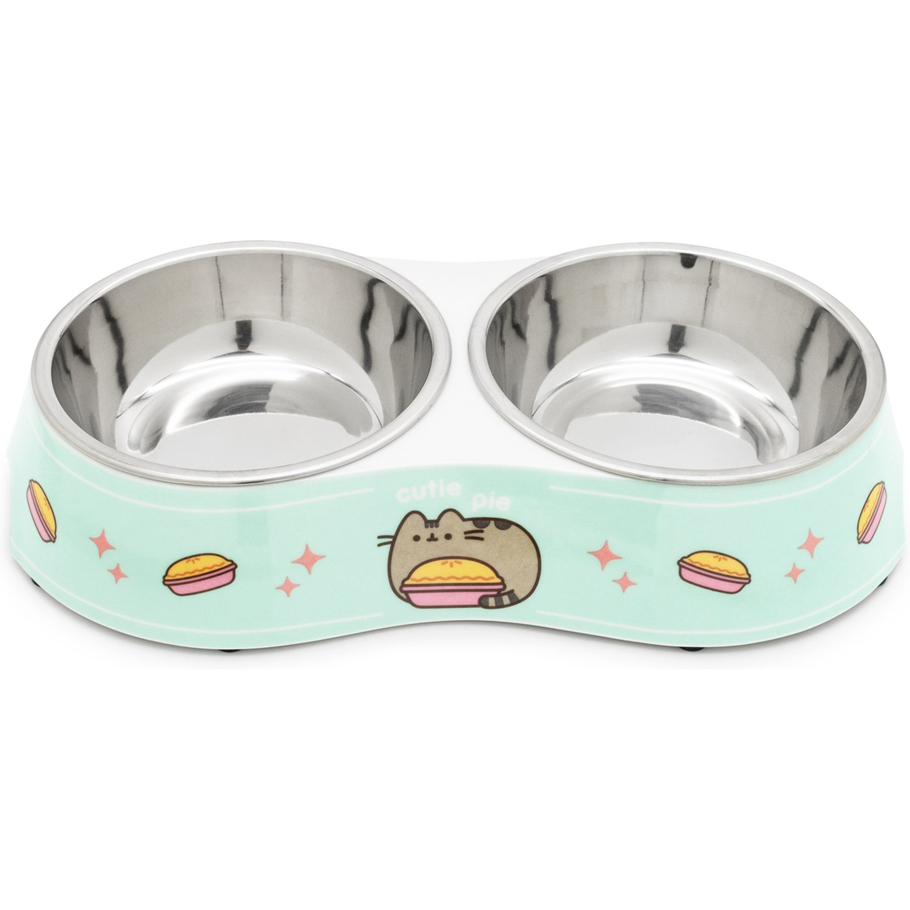 CultureFly Pie Motif Melamine Double Stainless Steel Cat Bowl, 0.75-cup
