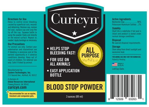 Show full view: Curicyn All-Purpose Dog, Cat, Bird & Horse Blood Stop Powder, 3-oz bottle slide 2 of 2