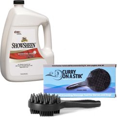 Curry on a Stik Horse & Dog Grooming Brush + Absorbine Showsheen Original Hair Polish & Detangler Horse Spray, 1-gal bottle