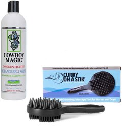 Curry on a Stik Horse & Dog Grooming Brush + Cowboy Magic Horse Detangler & Shine, 16-fl oz bottle