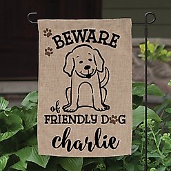 Custom Personalization Solutions Beware of Friendly Dog Personalized Burlap Garden Flag slide 2 of 4