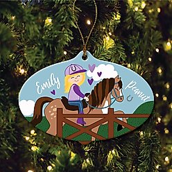 Custom Personalization Solutions Christmas Blonde Girl Riding Her Horse Personalized Christmas Tree Ornament slide 2 of 4