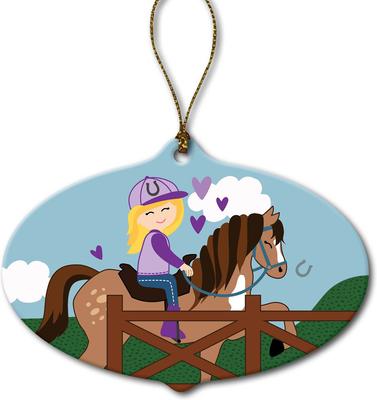 Show full view: Custom Personalization Solutions Christmas Blonde Girl Riding Her Horse Personalized Christmas Tree Ornament slide 4 of 4