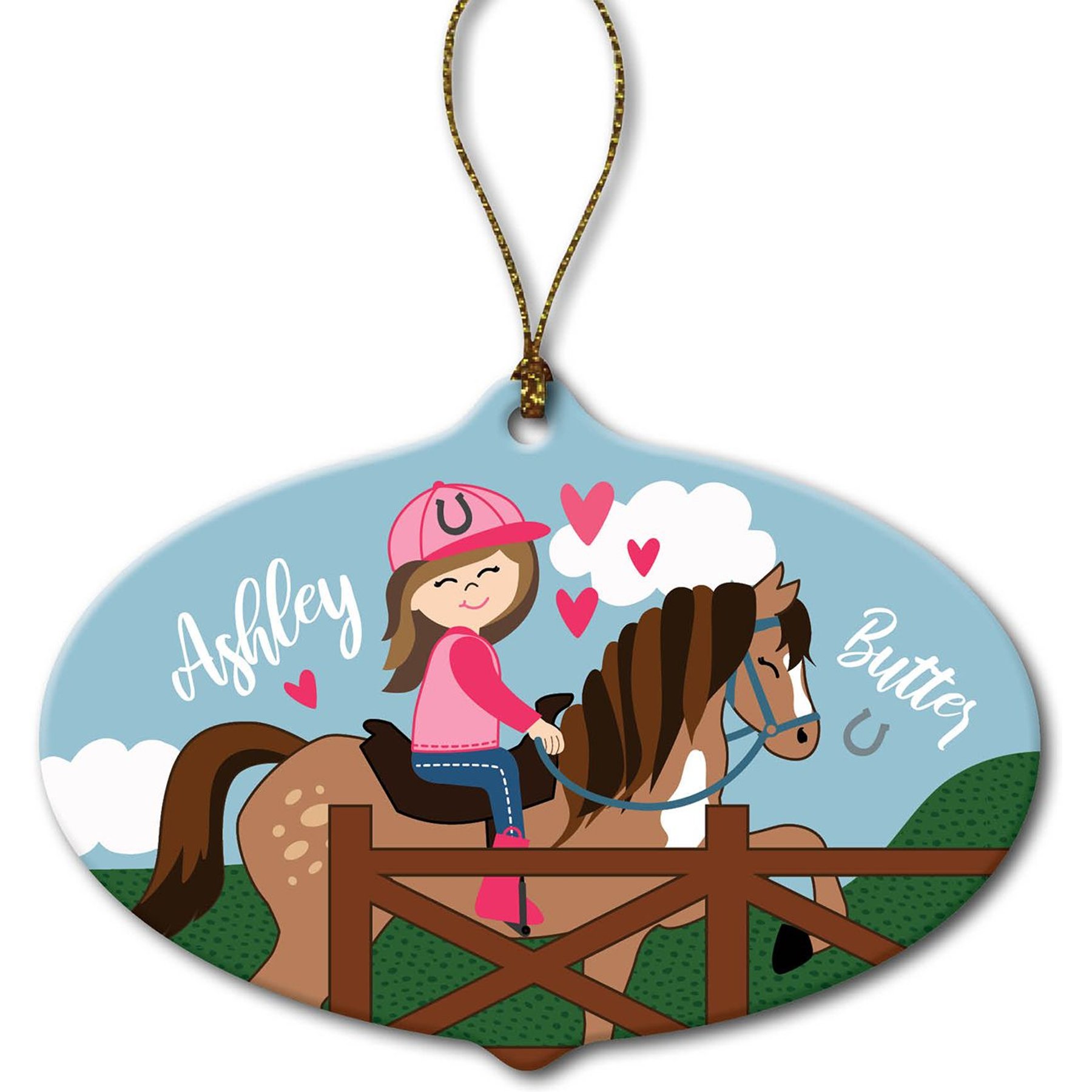Custom Personalization Solutions Christmas Brunette Girl Riding Her Horse Personalized Christmas Tree Ornament