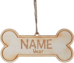 Custom Personalization Solutions Dog Bone Wooden Personalized Christmas Tree Ornament