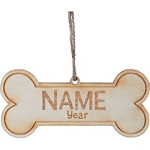 Custom Personalization Solutions Dog Bone Wooden Personalized Christmas Tree Ornament