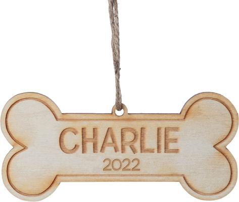 Show full view: Custom Personalization Solutions Christmas Dog Bone Wooden Personalized Christmas Tree Ornament slide 2 of 4
