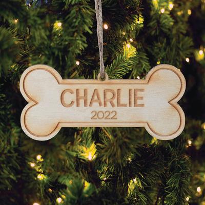 Show full view: Custom Personalization Solutions Christmas Dog Bone Wooden Personalized Christmas Tree Ornament slide 3 of 4
