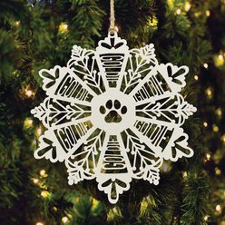 Custom Personalization Solutions Family Pet White Wood Snowflake Ornament with Name, Grey