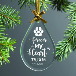 Custom Personalization Solutions Forever In My Heart Pet Memorial Teardrop Beveled Glass Ornament, White