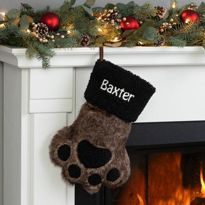 Show full view: Custom Personalization Solutions Christmas Fur Paw Personalized Stocking, Dark Brown slide 2 of 3