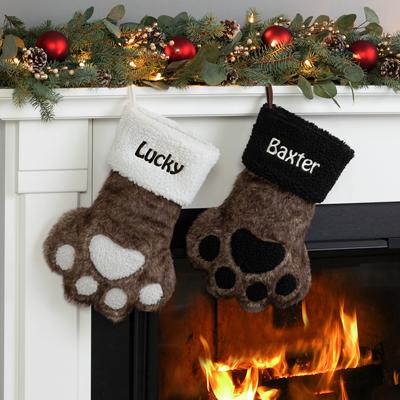 Show full view: Custom Personalization Solutions Christmas Fur Paw Personalized Stocking, Dark Brown slide 3 of 3